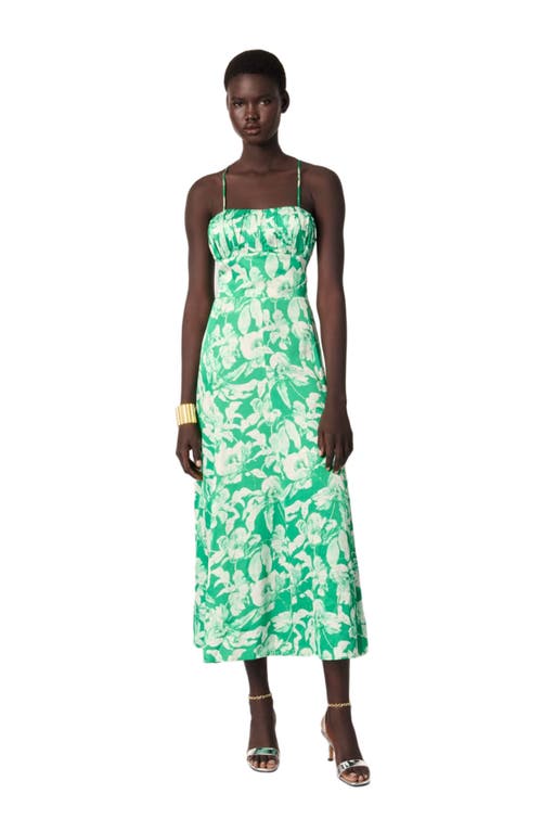 Maje Womens Bicolore Graphic-print Square-neck Woven Midi Dress In Ecru/green Floral Print