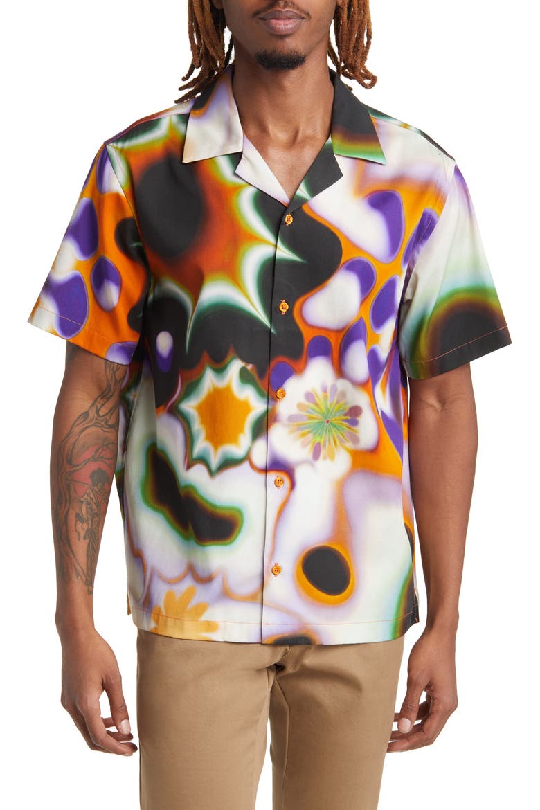 Canty Shawnax Abstract Floral Camp Shirt, Main, color, MARMELADE