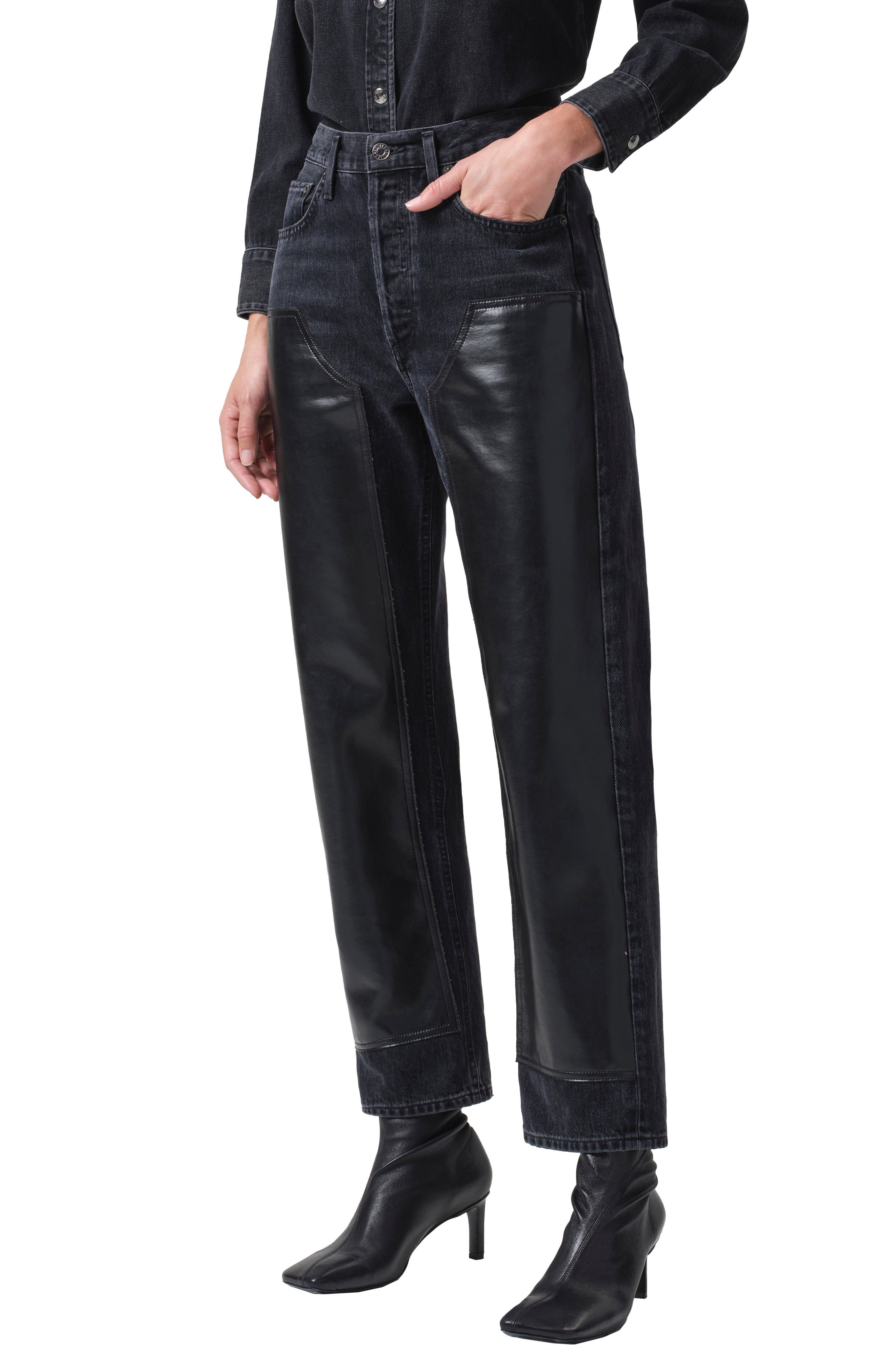 AGOLDE Ryder High Waist Organic Cotton Straight Leg Jeans with Recycled Leather Blend Panel