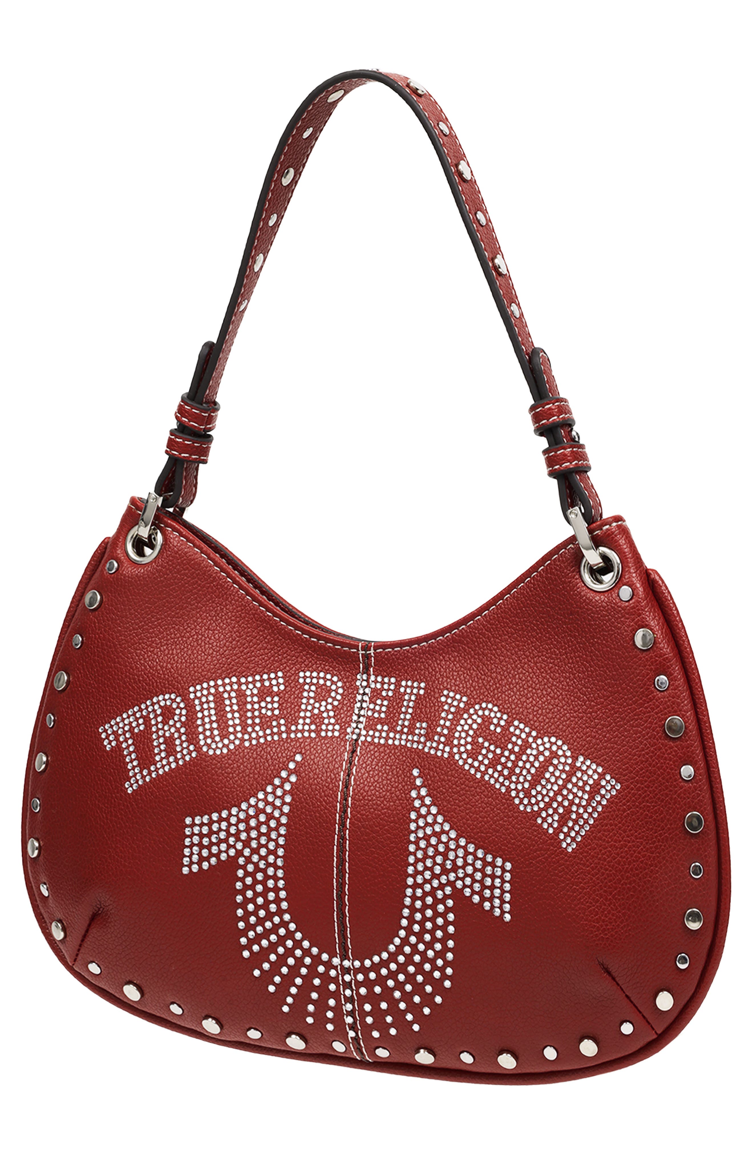 Studded Horseshoe Shoulder Bag, Alternate, color, RED