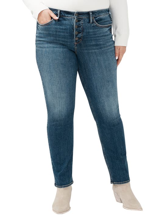 Plus Size Drawstring Pocketed Straight Jeans main image 0