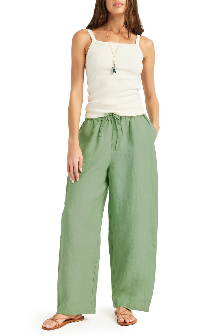 Parker Wide Leg Linen Pants, Main, color, SAGE