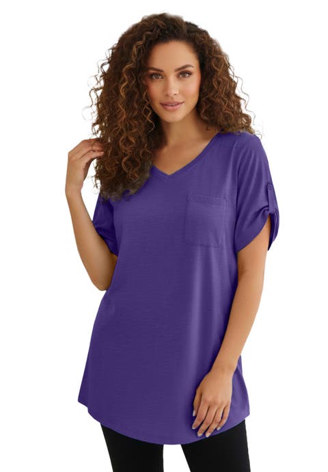 Plus Size Slub V-Neck Boyfriend Tunic Top