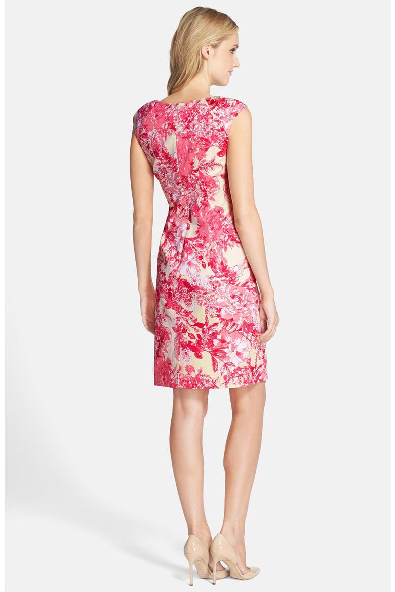 Floral Print Cotton Side Pleated Sheath Dress, Alternate, color, PINK MULTI