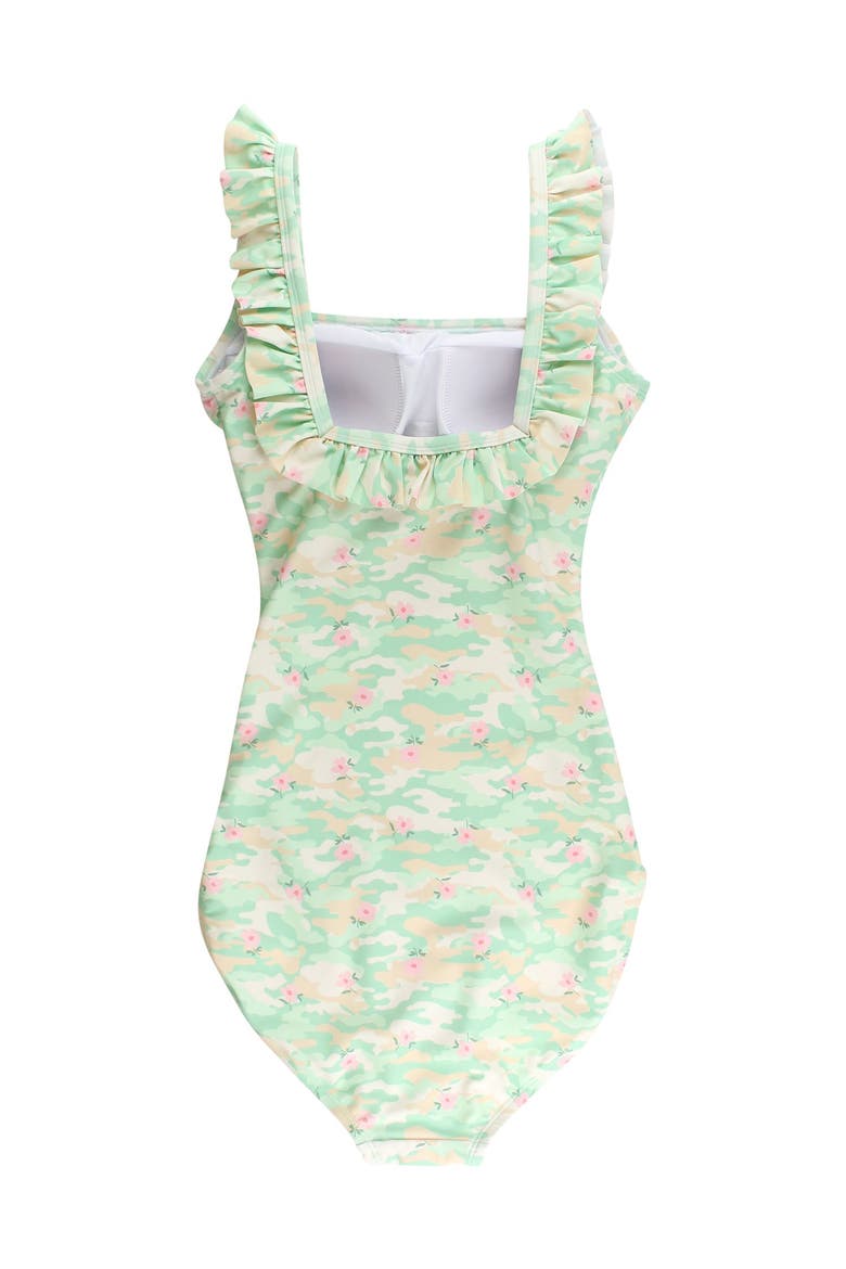 Upf50+ Women's Ruffle One Piece Swimsuit, Alternate, color, Sage Blossom Camo
