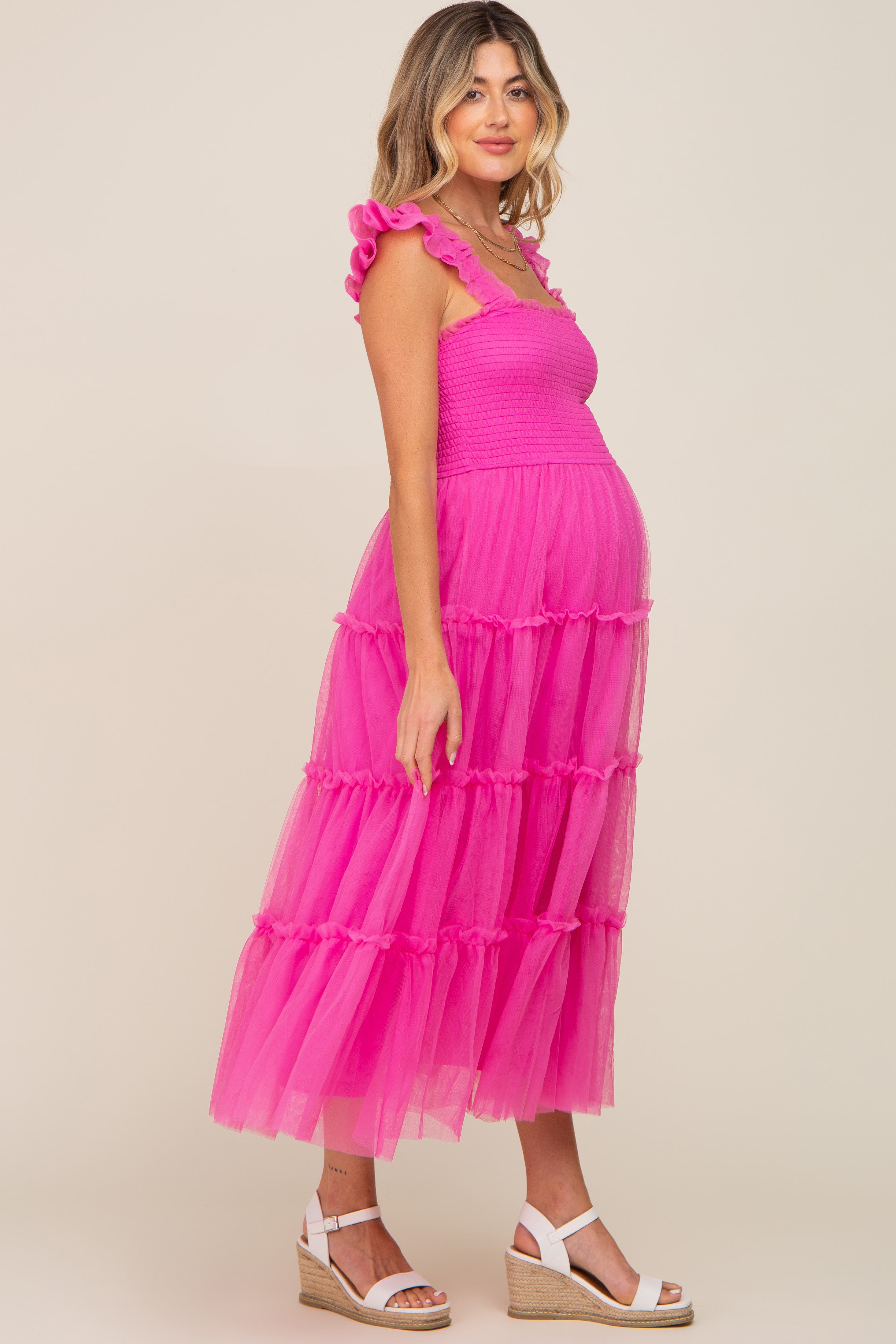Smocked Mesh Ruffle Accent Midi Dress - image 4