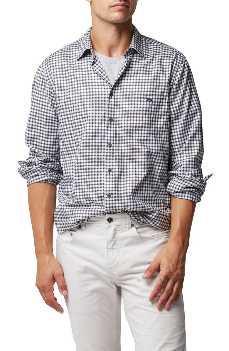 Rodd & Gunn Gebbies Valley Gingham Button-Up Cotton & Linen Shirt, Main, color, Walnut
