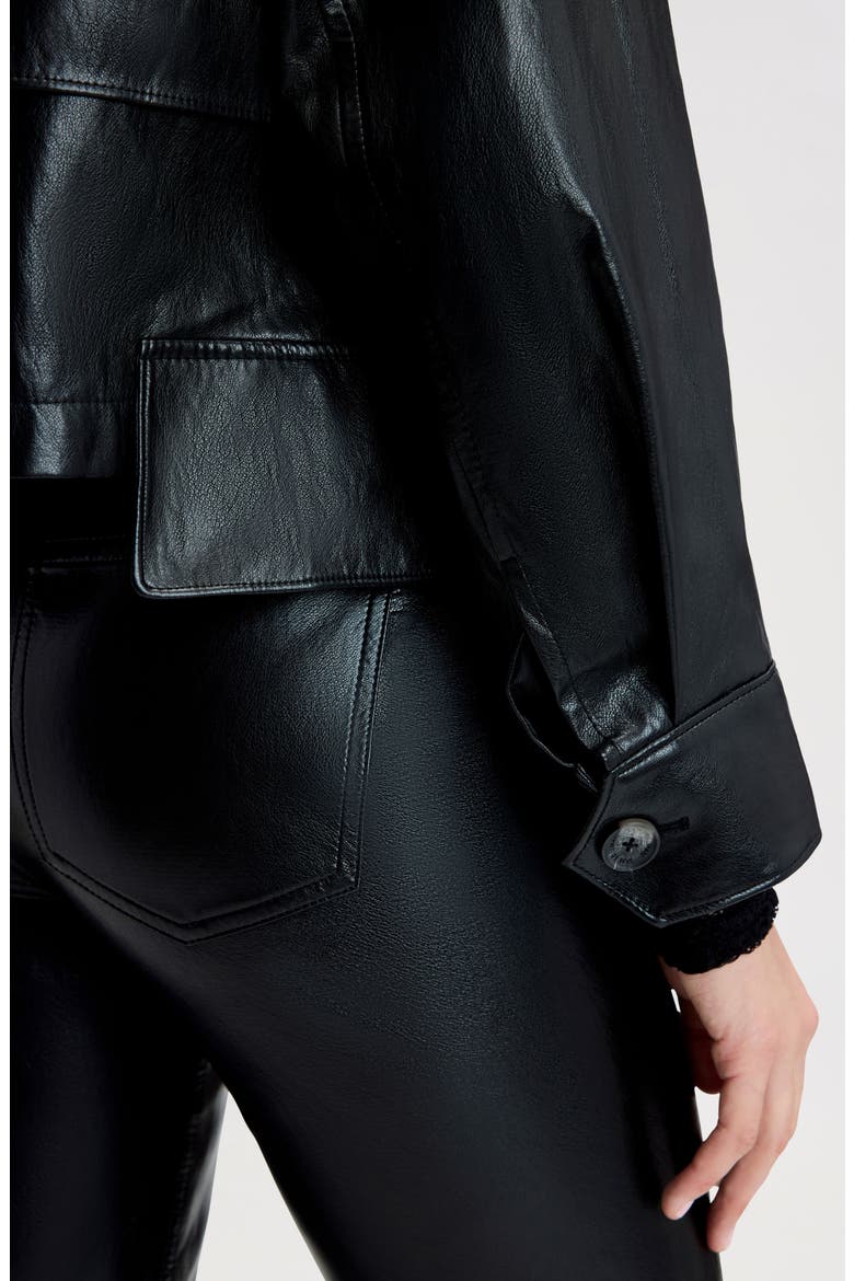 Draped Faux Leather Jacket, Alternate, color, TRUE BLACK