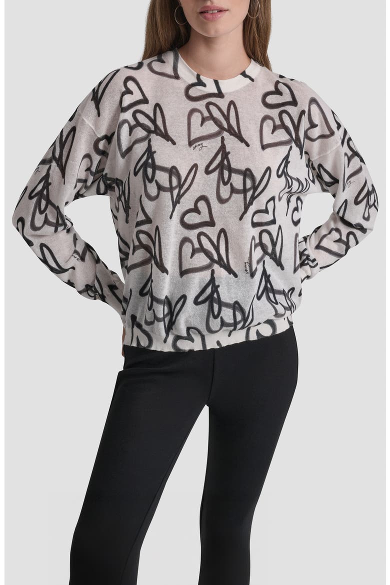 Lightweight Graffiti Heart Print Sweater, Main, color, IVORY GRAFFITI HEART