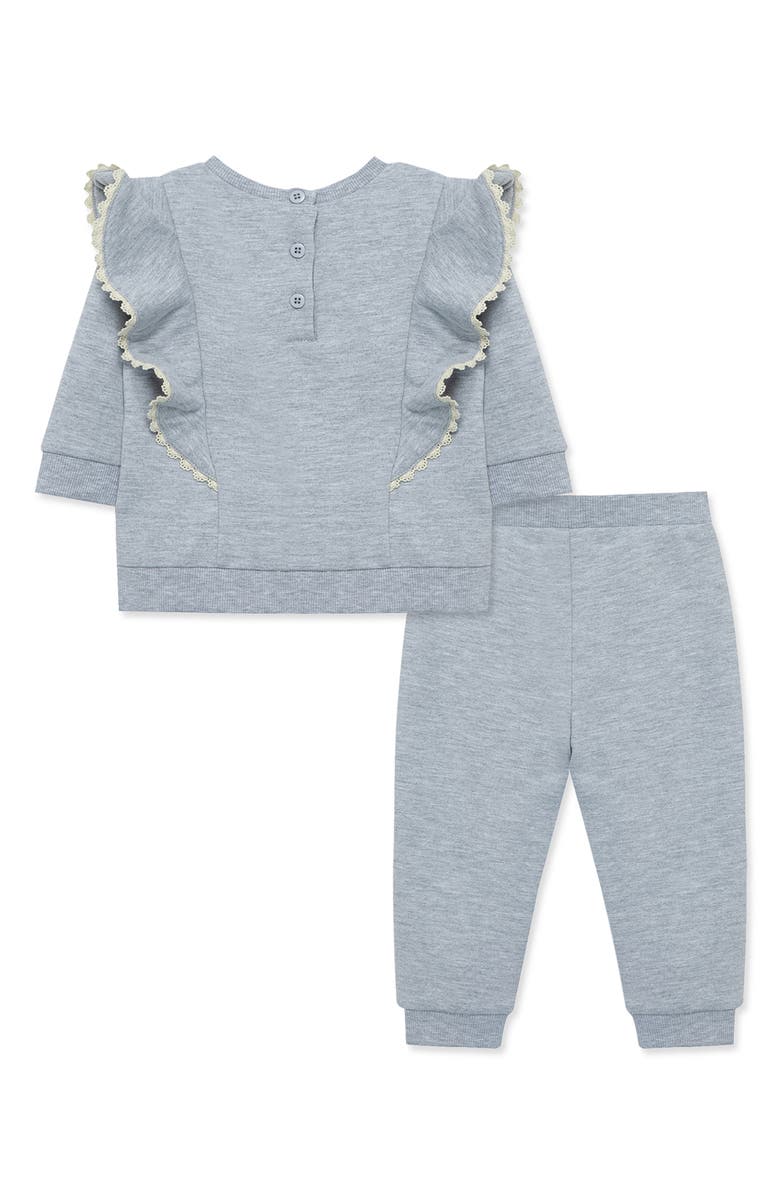 Little Me Embroidered Ruffle Sweatshirt & Joggers Set, Alternate, color, 