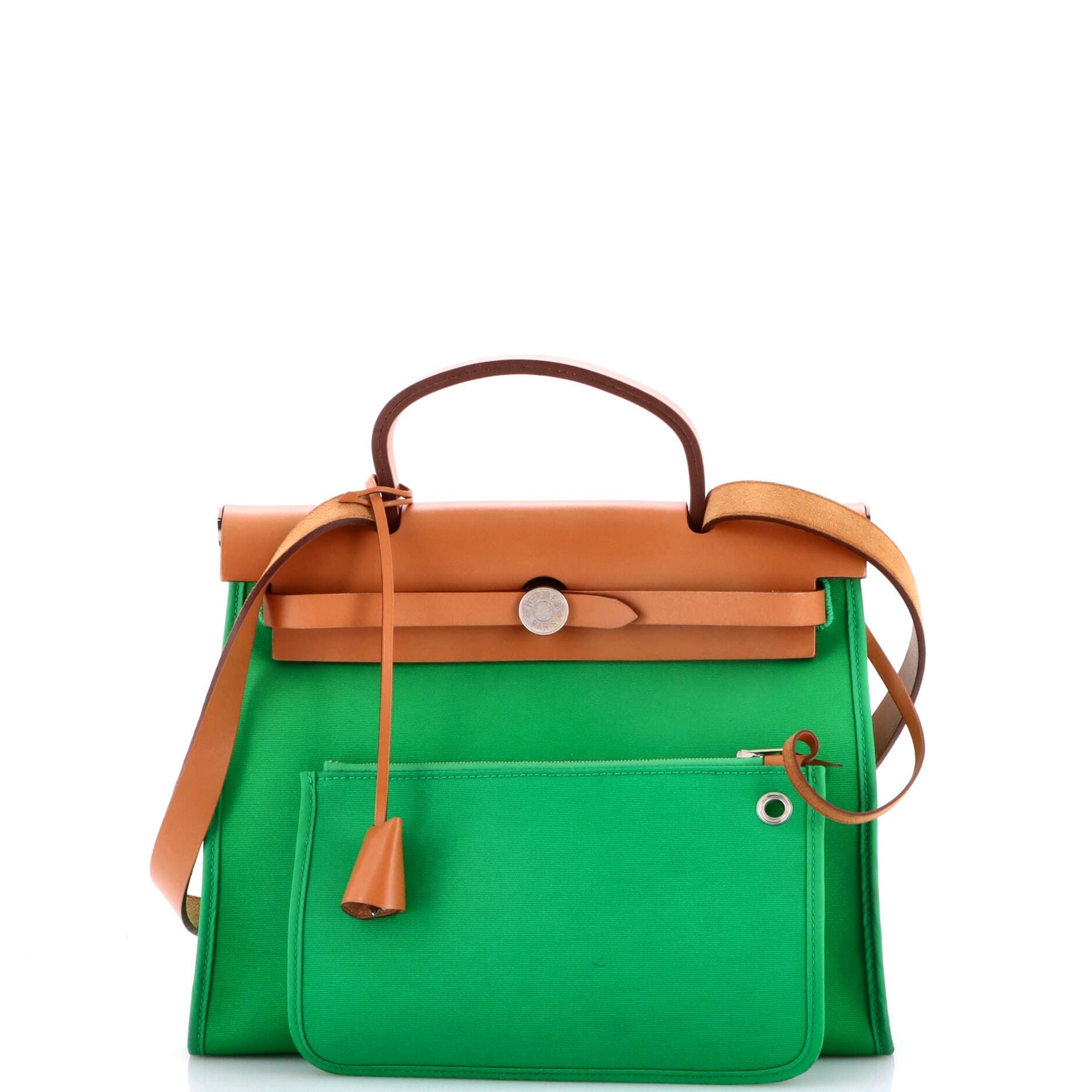 Pre-Owned Hermes Herbag Zip Leather and Toile 31, Alternate, color, Green