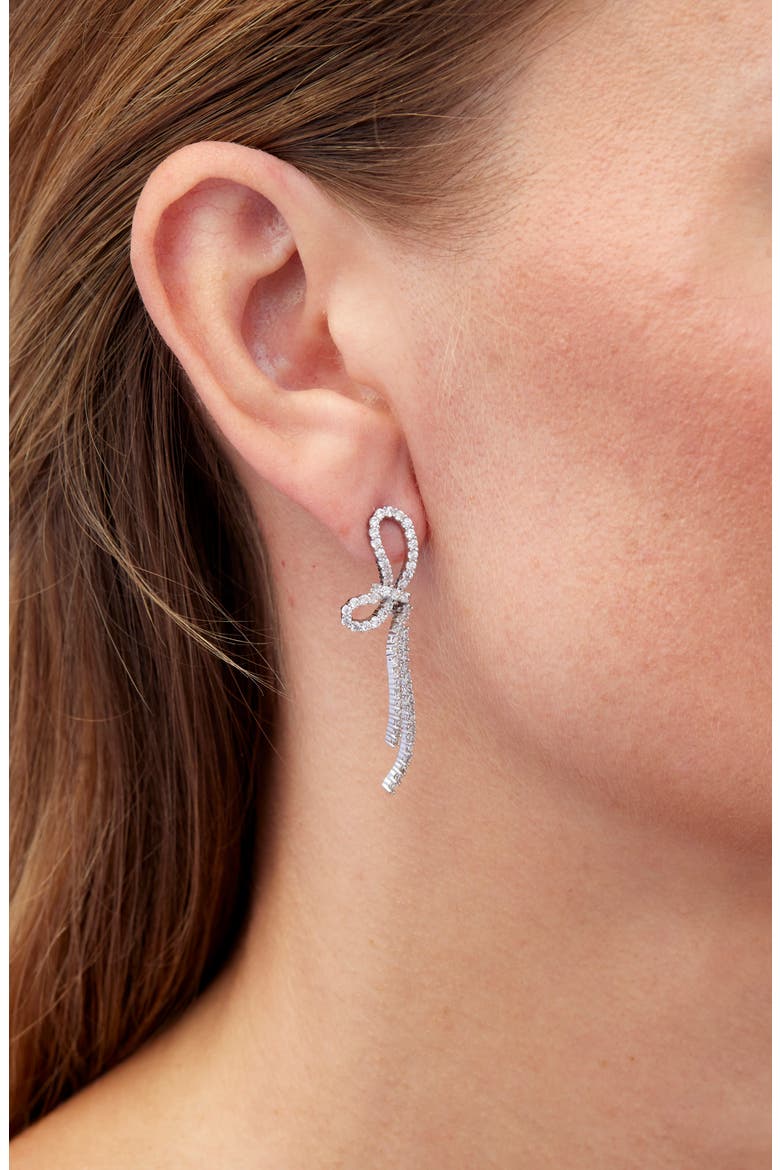 Crystal Bow Drop Earrings, Alternate, color, WHITE GOLD
