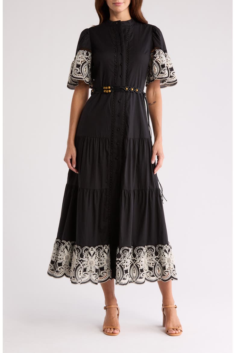 Southampton Embroidered Maxi Dress, Main, color, BLACK/ GARDENIA