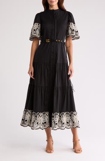 chinese dress ladies Black & White Embroidered Sleeve Maxi Dress  shopaleena