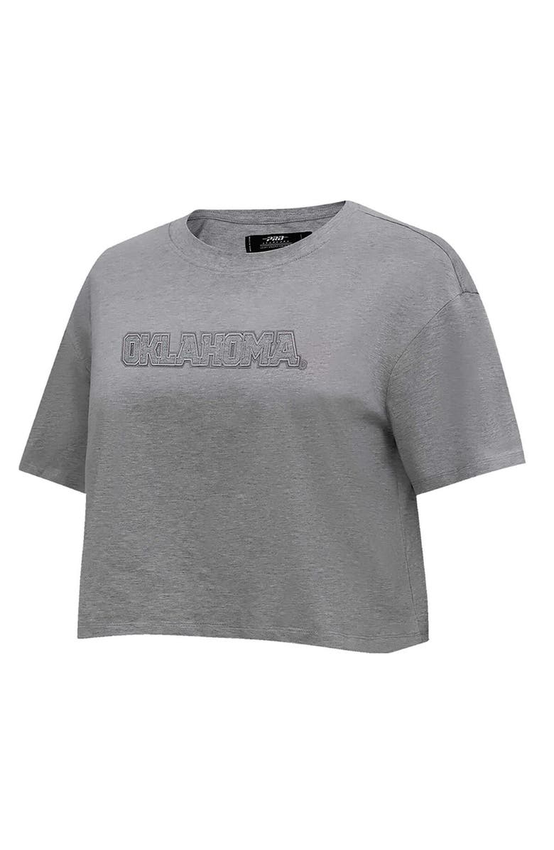 PRO STANDARD Women's Pro Standard Heather Charcoal Oklahoma Sooners Tonal Neutral Boxy Cropped T-Shirt, Alternate, color, Heather Charcoal