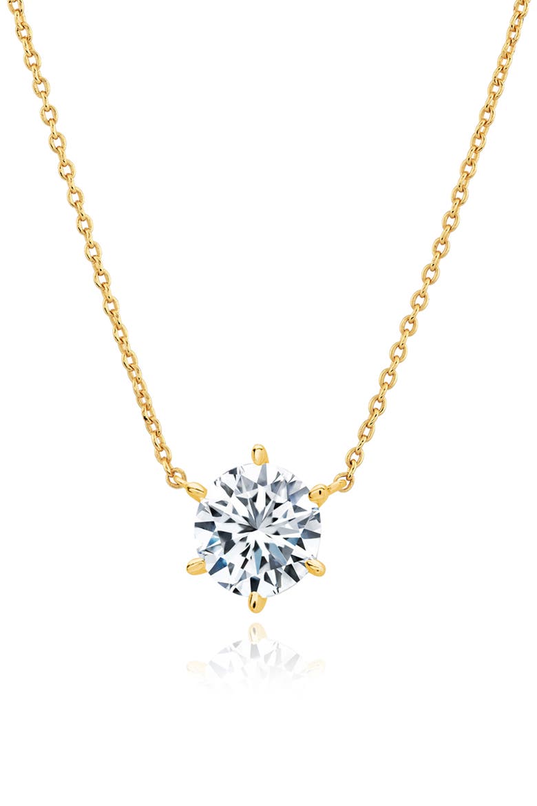 Cubic Zirconia Solitaire Pendant Necklace, Main, color, 18KYG/ CLEAR STONE