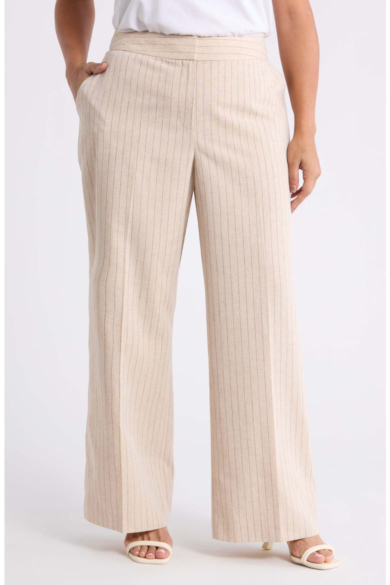 Pinstripe Wide Leg Pants, Main, color, DUNE ESPRESSO