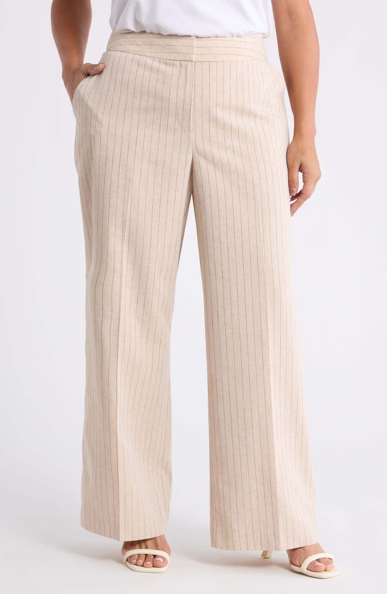 Tahari ASL Pinstripe Wide Leg Pants, Main, color, Dune Espresso