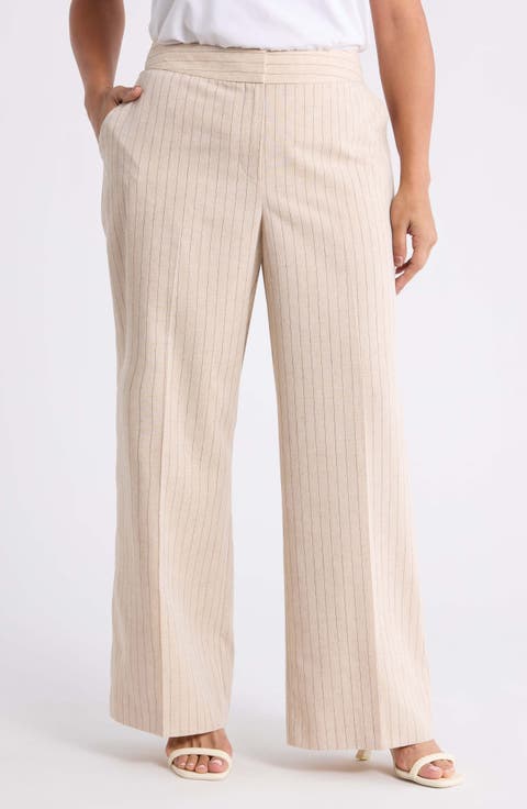 Pinstripe Wide Leg Pants (Plus)