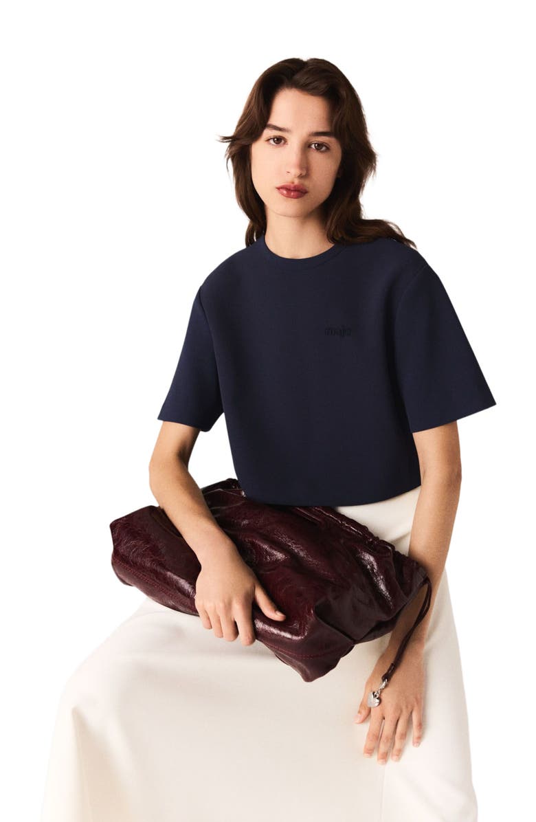 maje Heavy crepe short top, Main, color, Navy