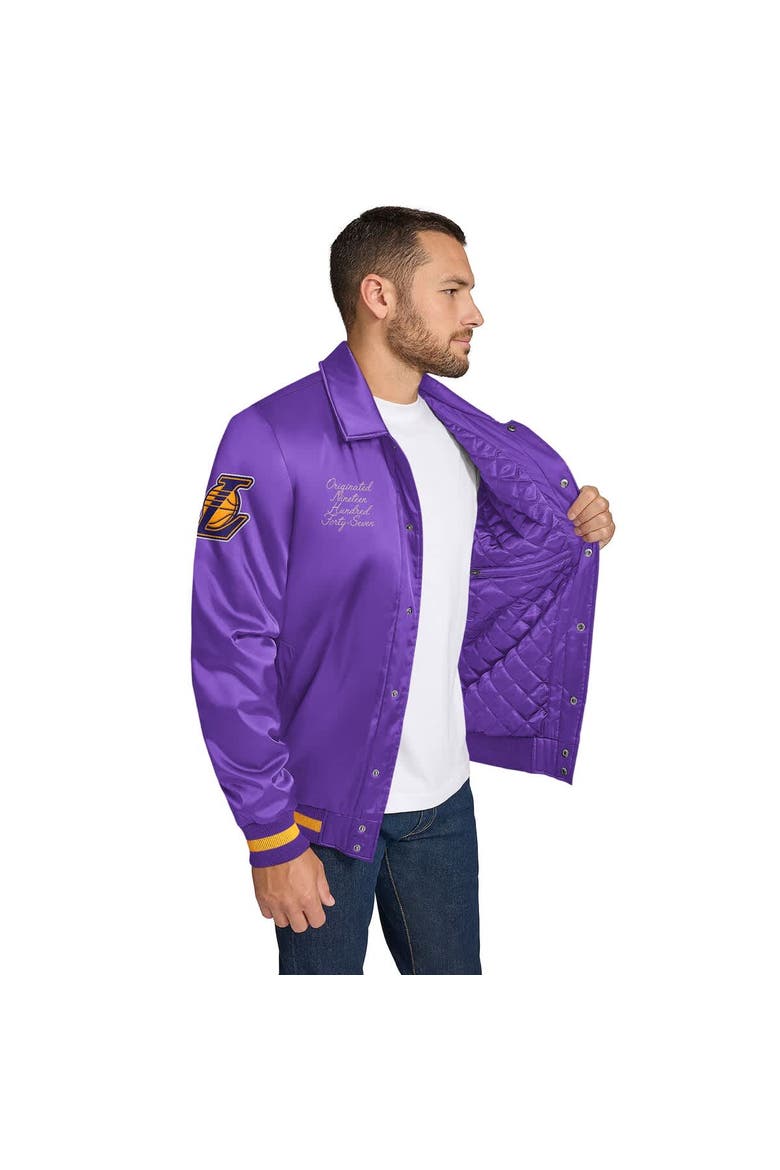 Men's Tommy Jeans Purple Los Angeles Lakers Jacob Chain Stitch Applique Full-Snap Varsity Jacket, Alternate, color, Purple