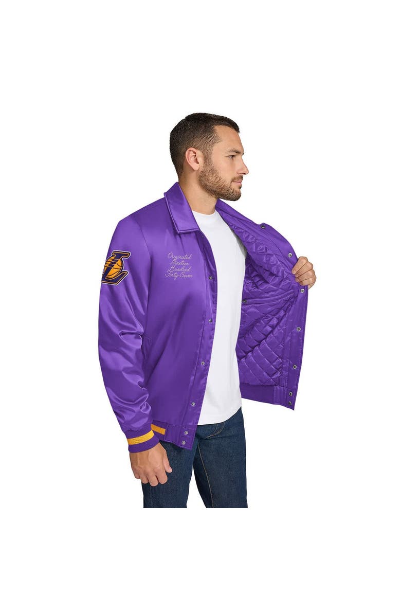 TOMMY JEANS Men's Tommy Jeans Purple Los Angeles Lakers Jacob Chain Stitch Applique Full-Snap Varsity Jacket, Alternate, color, Purple