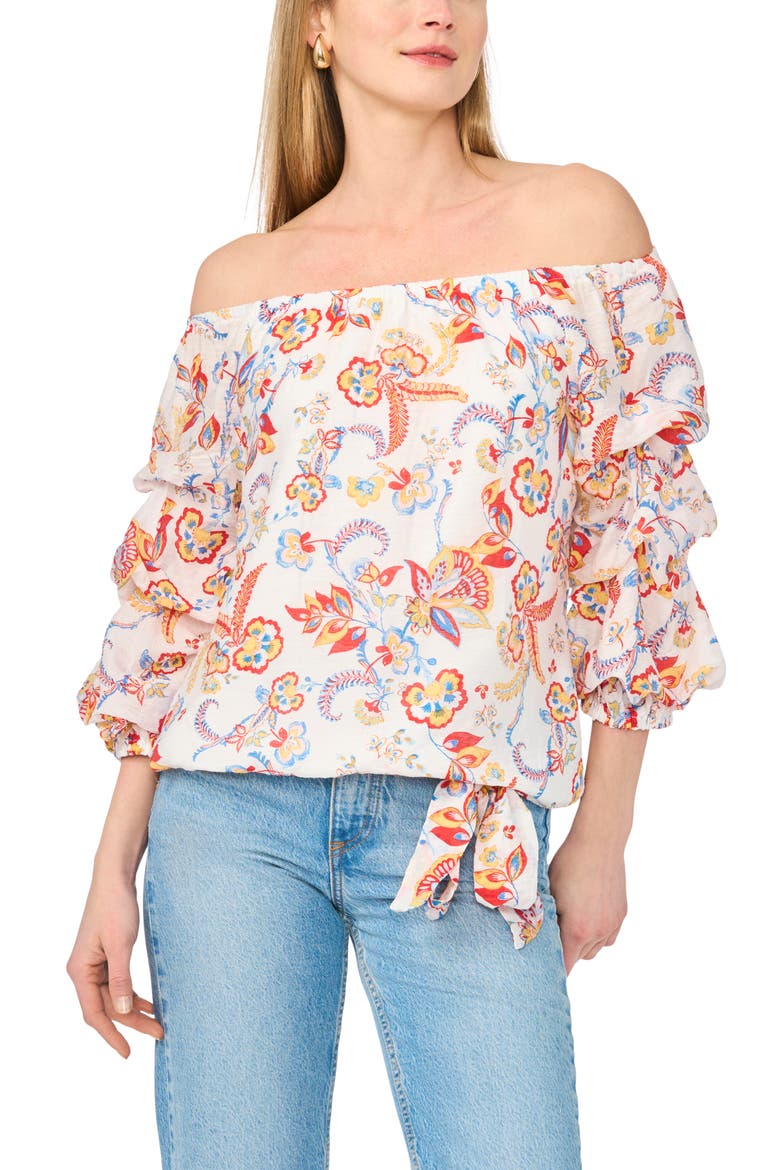 Off the Shoulder Bubble Sleeve Top, Main, color, FIERY RED