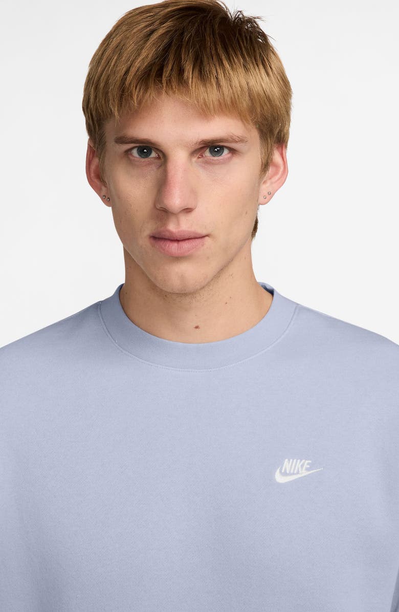 Nike Club Brushed Fleece Crewneck Sweatshirt, Alternate, color, Ghost/ White