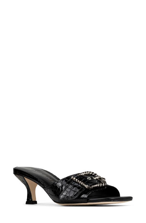 Buckle Croc Embossed Slide Sandal (Women)