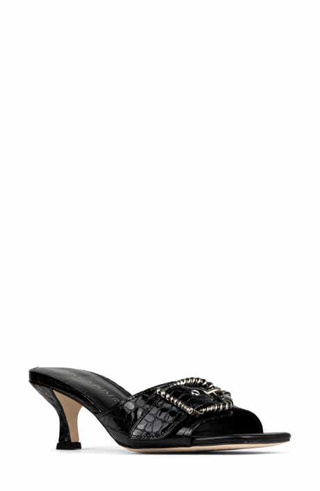 Donald Pliner Buckle Croc Embossed Slide Sandal