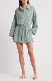 Faithfull the Brand Freja Stripe Long Sleeve Stretch Cotton Playsuit