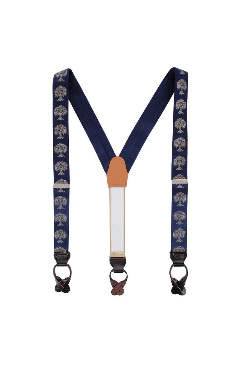 Trafalgar Heritage Oak Tree Novelty Silk Button End Suspenders, Alternate, color, Navy Blue
