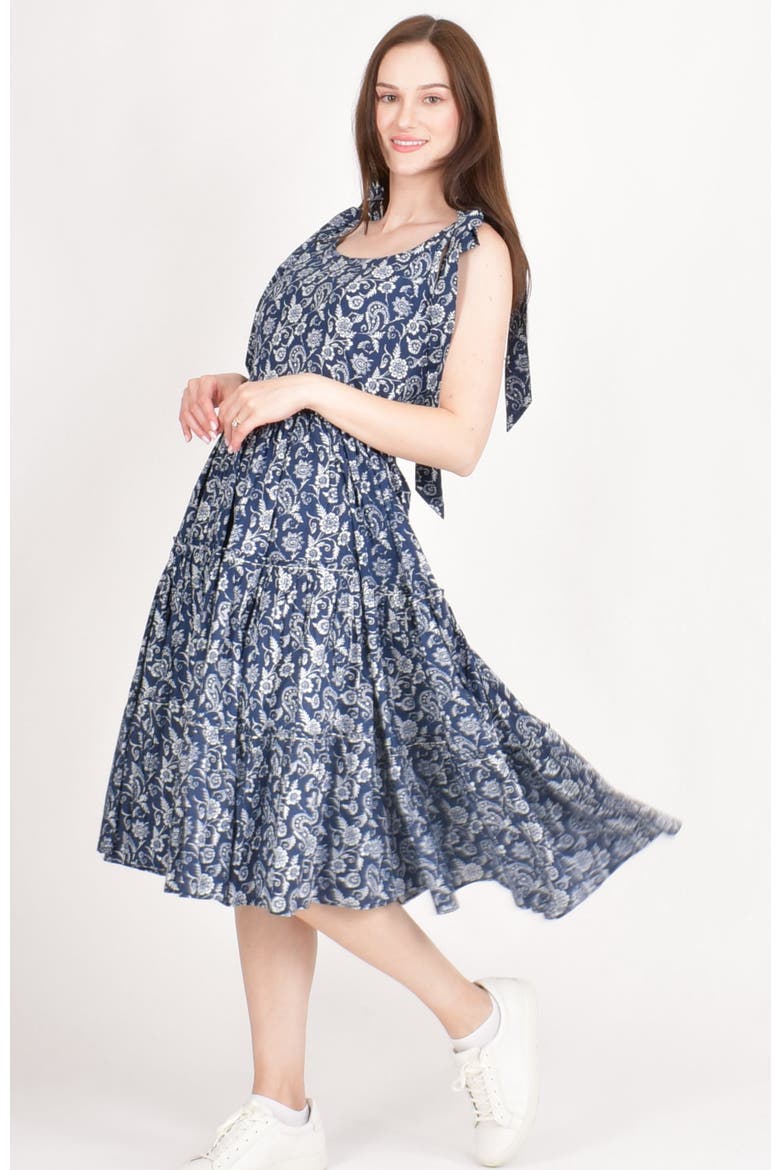 Mila Floral Tiered Midi Dress, Alternate, color, Blue