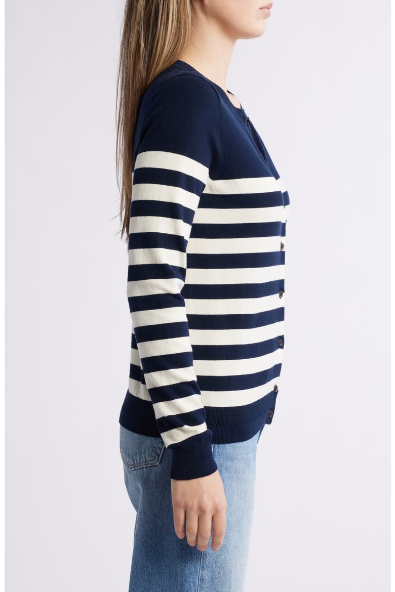 Catriona Stripe Cotton Blend Cardigan, Alternate, color, NAVY/ IVORY