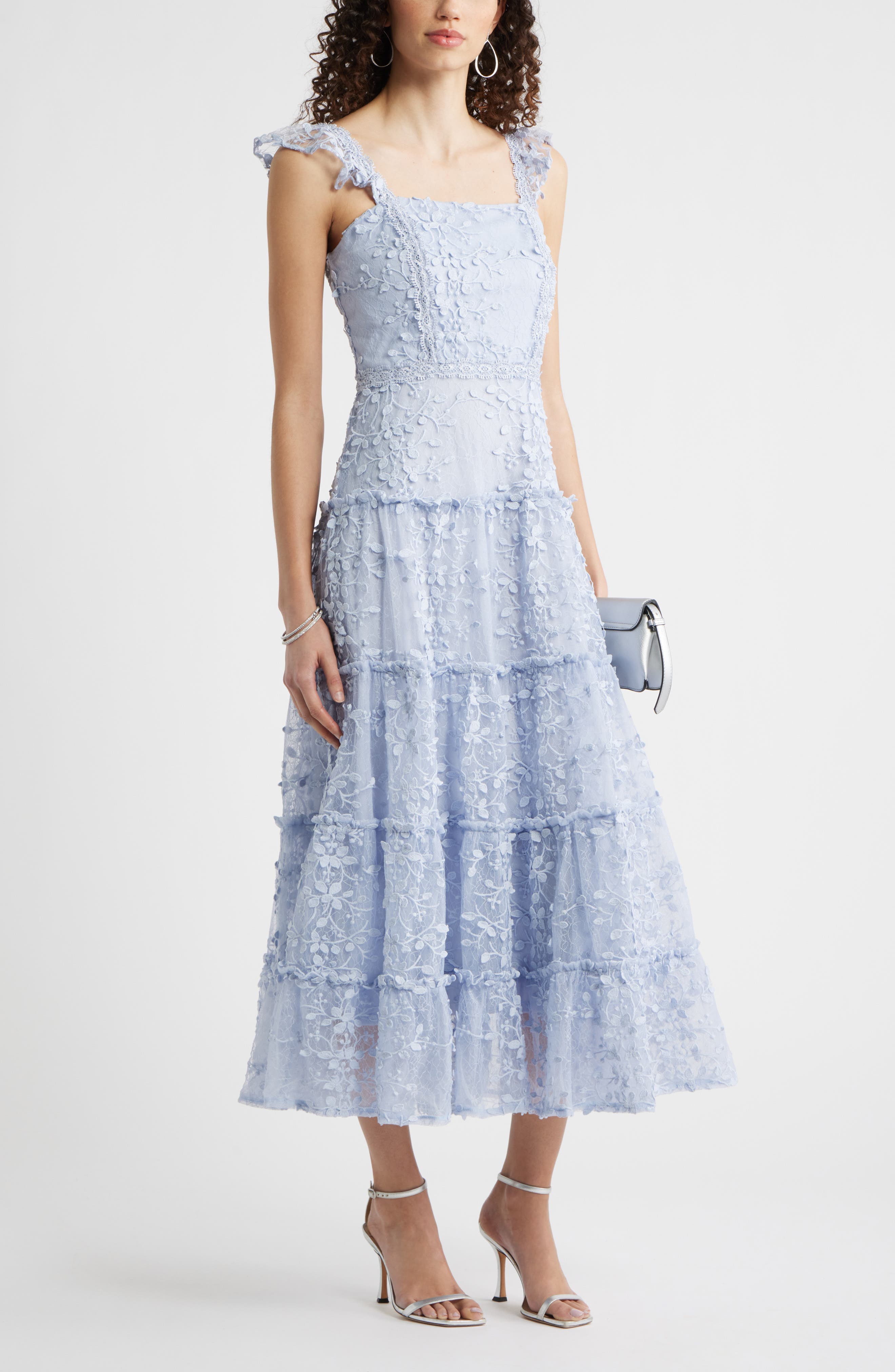 Chelsea28 3D Floral Lace Tiered Midi Dress (Women) | Nordstrom