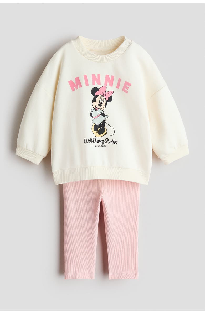 H&M 2-piece Sweatshirt And Leggings Set, Main, color, Cream/Minnie Mouse