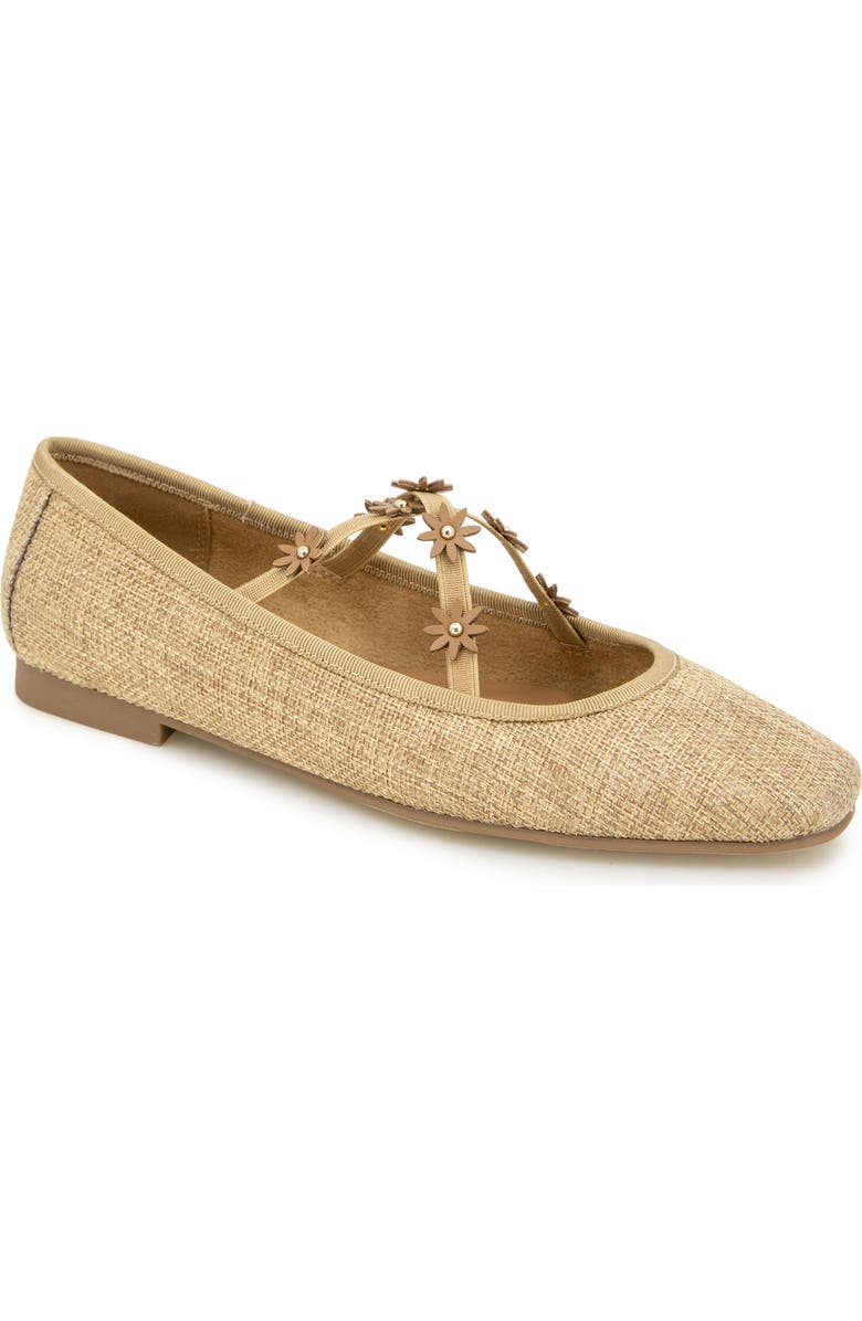Kensie Floria Woven Mary Jane Flat, Main, color, Dark Natural