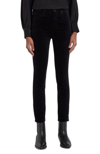 7 For All Mankind High Waist Ankle Skinny Velvet Pants In Black