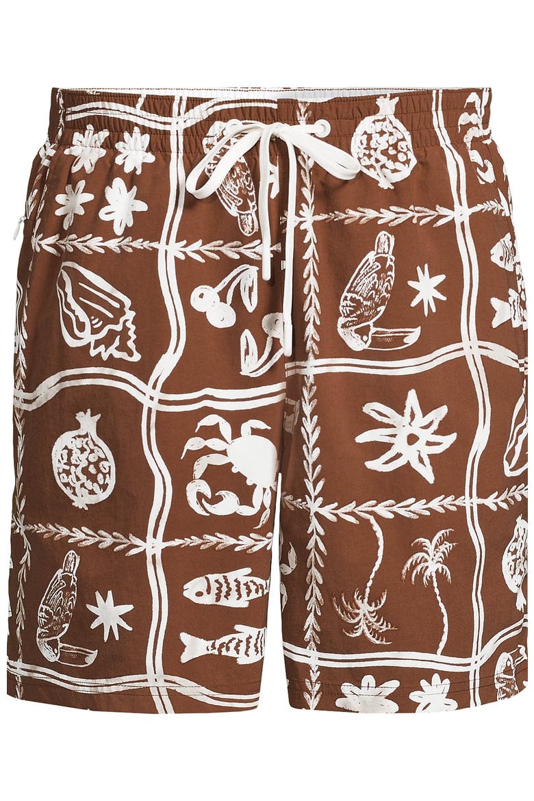 7 Inch Volley Hydroliner Swim Trunks, Alternate, color, Sea Stamp/Ivory/Brown