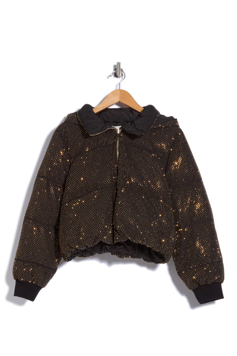 Robena Embellished Cropped Down Puffer Jacket, Main, color, BLACK/ GOLD