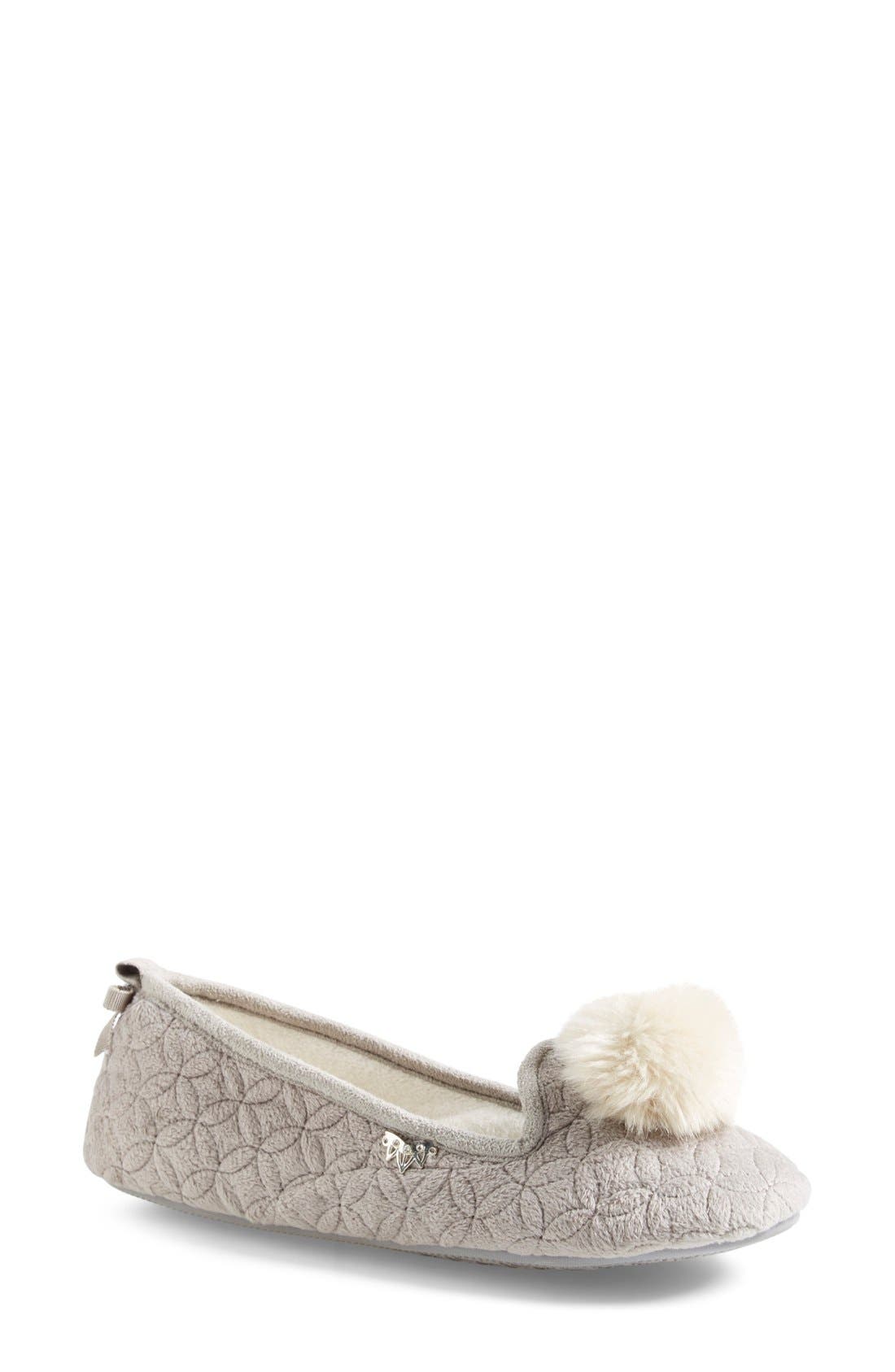 Pretty You London 'Opera' Quilted Faux Fur Pompom Slipper, Main, color, 