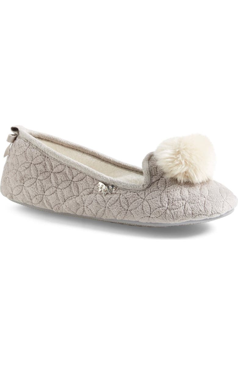 Pretty You London 'Opera' Quilted Faux Fur Pompom Slipper, Main, color,