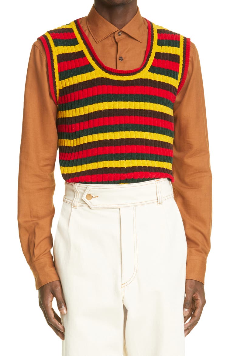 Brixton Stripe Knit Stretch Cotton Vest, Main, color, RED/ YELLOW/ GREEN/ BROWN