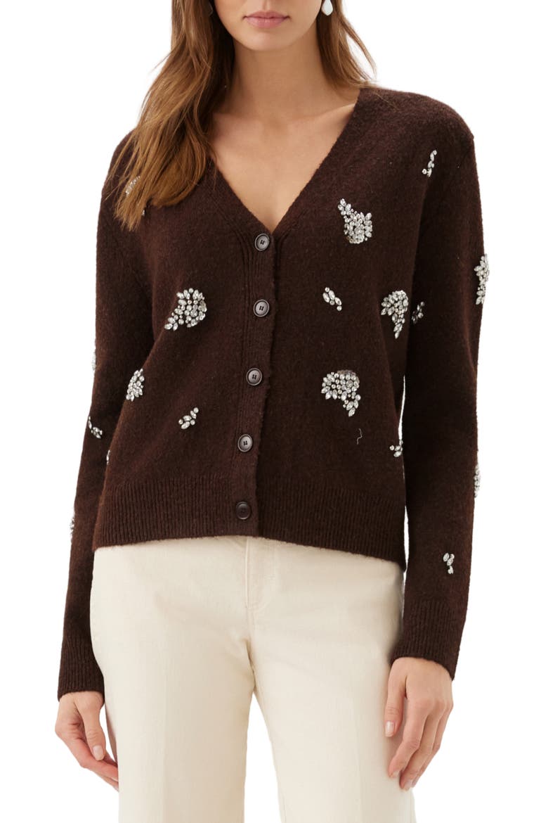 Rhinestone Cardigan, Main, color, CHOCOLATE