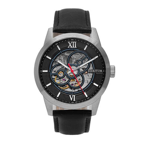 Jonas Leather-Band Skeleton Watch