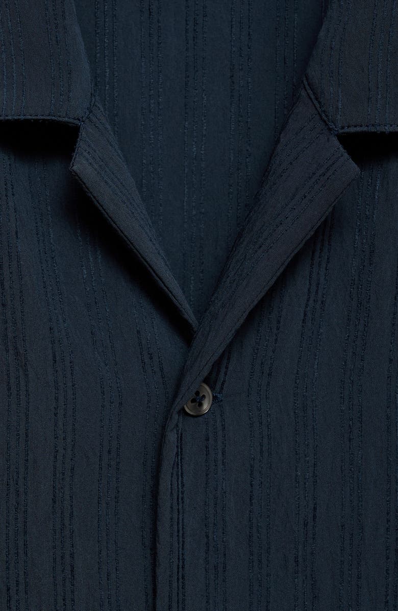 MANGO Stripe Embroidered Camp Shirt, Alternate, color, Navy