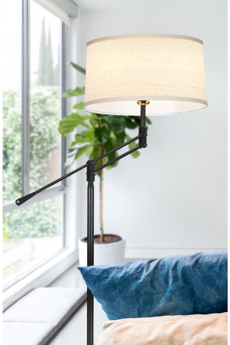 Ava 61' LED Mid-Century Modern Adjustable Floor Lamp with Fabric Drum Shade, Alternate, color, BEIGE
