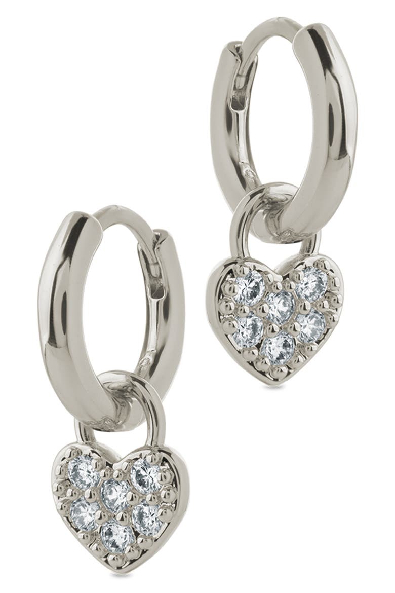Jeanette Pavé Cubic Zirconia Heart Drop Huggie Hoop Earrings, Alternate, color, SILVER