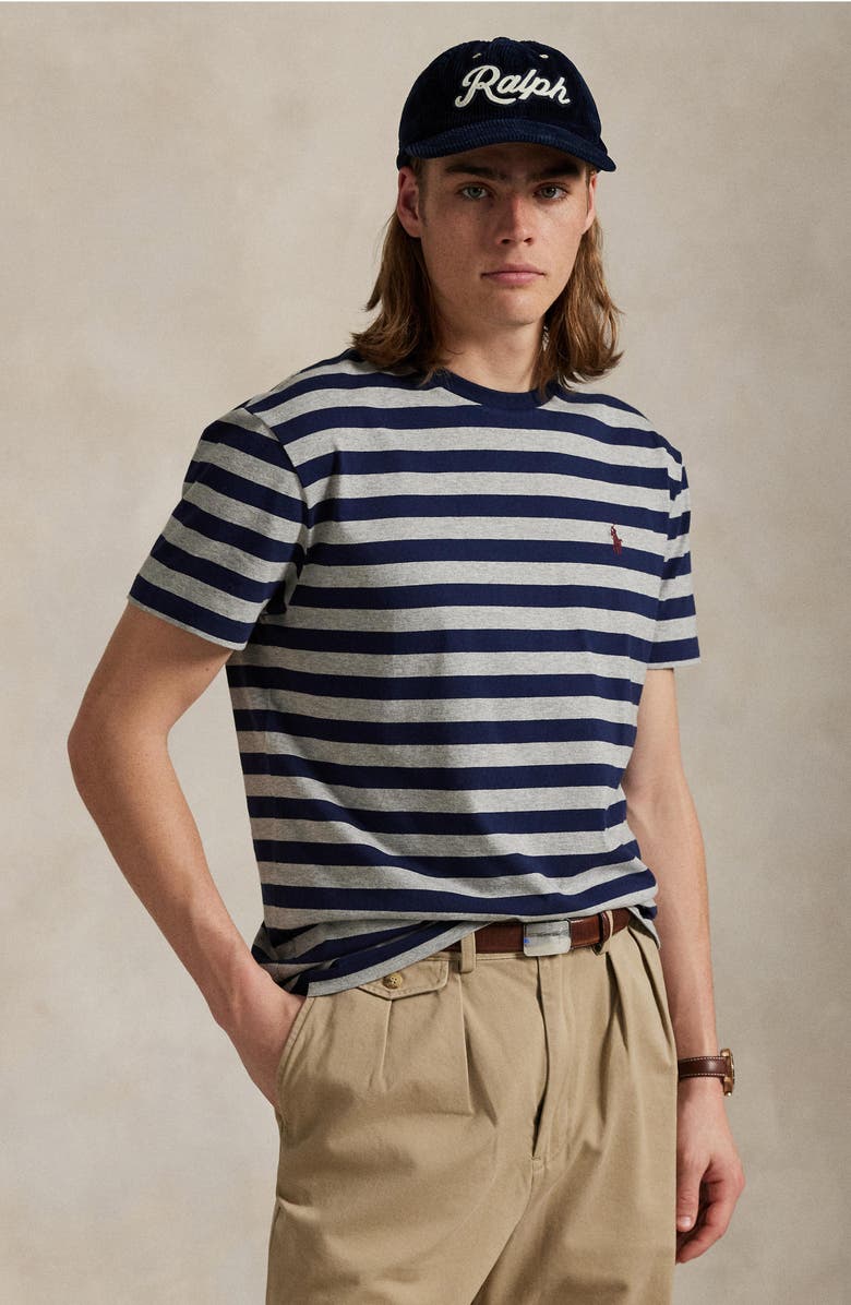 Polo Ralph Lauren Classic Fit Stripe Cotton T-Shirt, Alternate, color, Andover Heather/ Cruise Navy