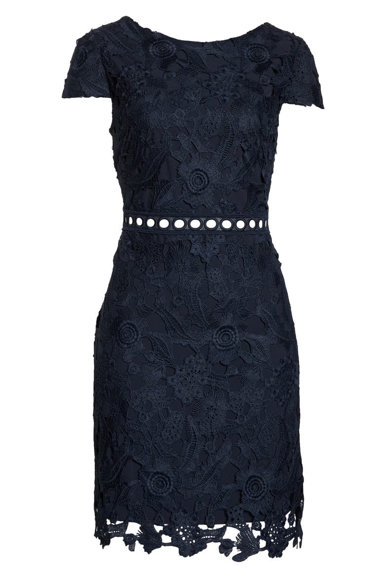 Cap Sleeve Lace Sheath Dress, Alternate, color, NAVY